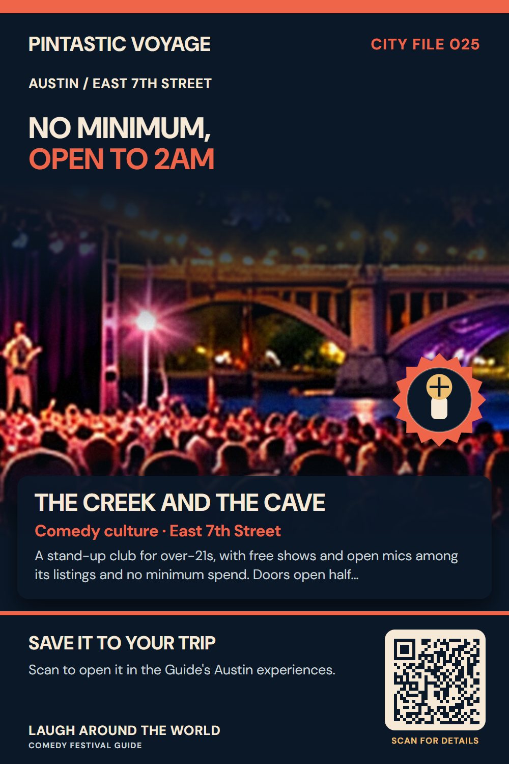 Pin: The Creek and The Cave, comedy culture in East 7th Street, Austin