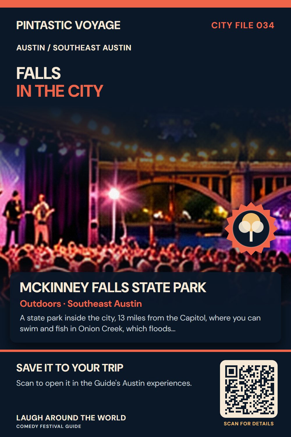 Pin: McKinney Falls State Park, outdoors in Southeast Austin, Austin