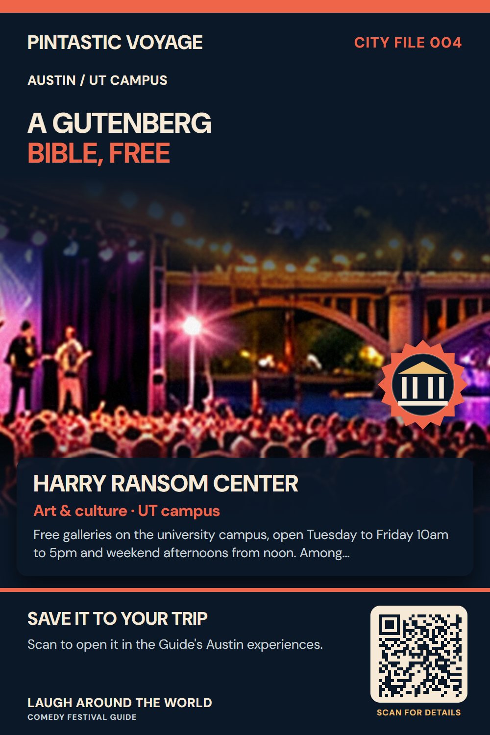 Pin: Harry Ransom Center, art & culture in UT campus, Austin