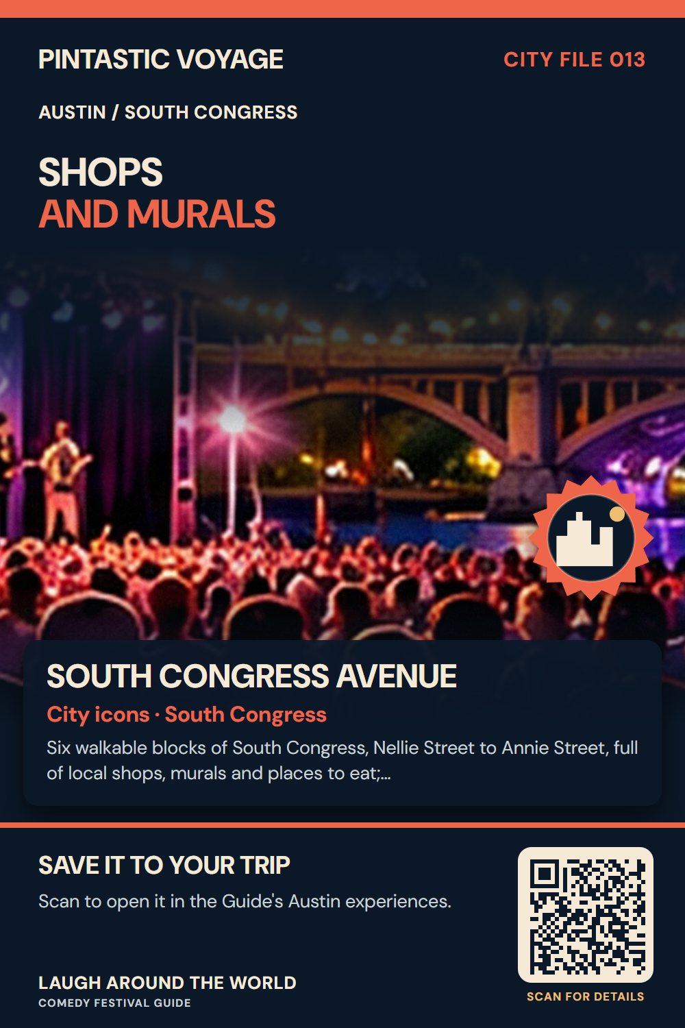 Pin: South Congress Avenue, city icons in South Congress, Austin
