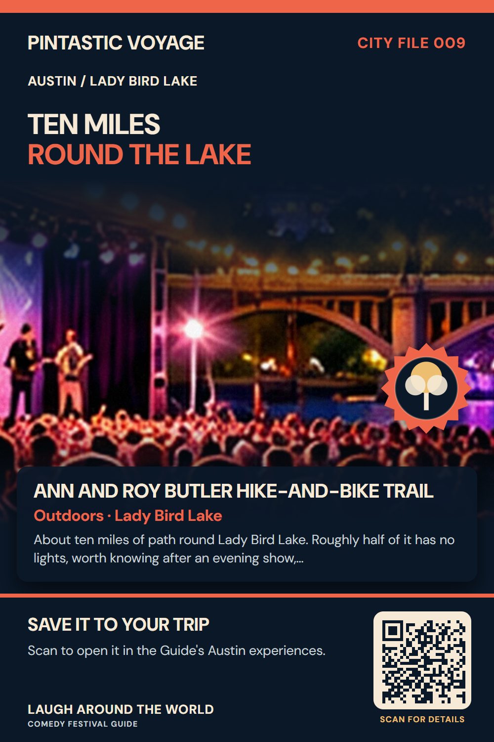 Pin: Ann and Roy Butler Hike-and-Bike Trail, outdoors in Lady Bird Lake, Austin