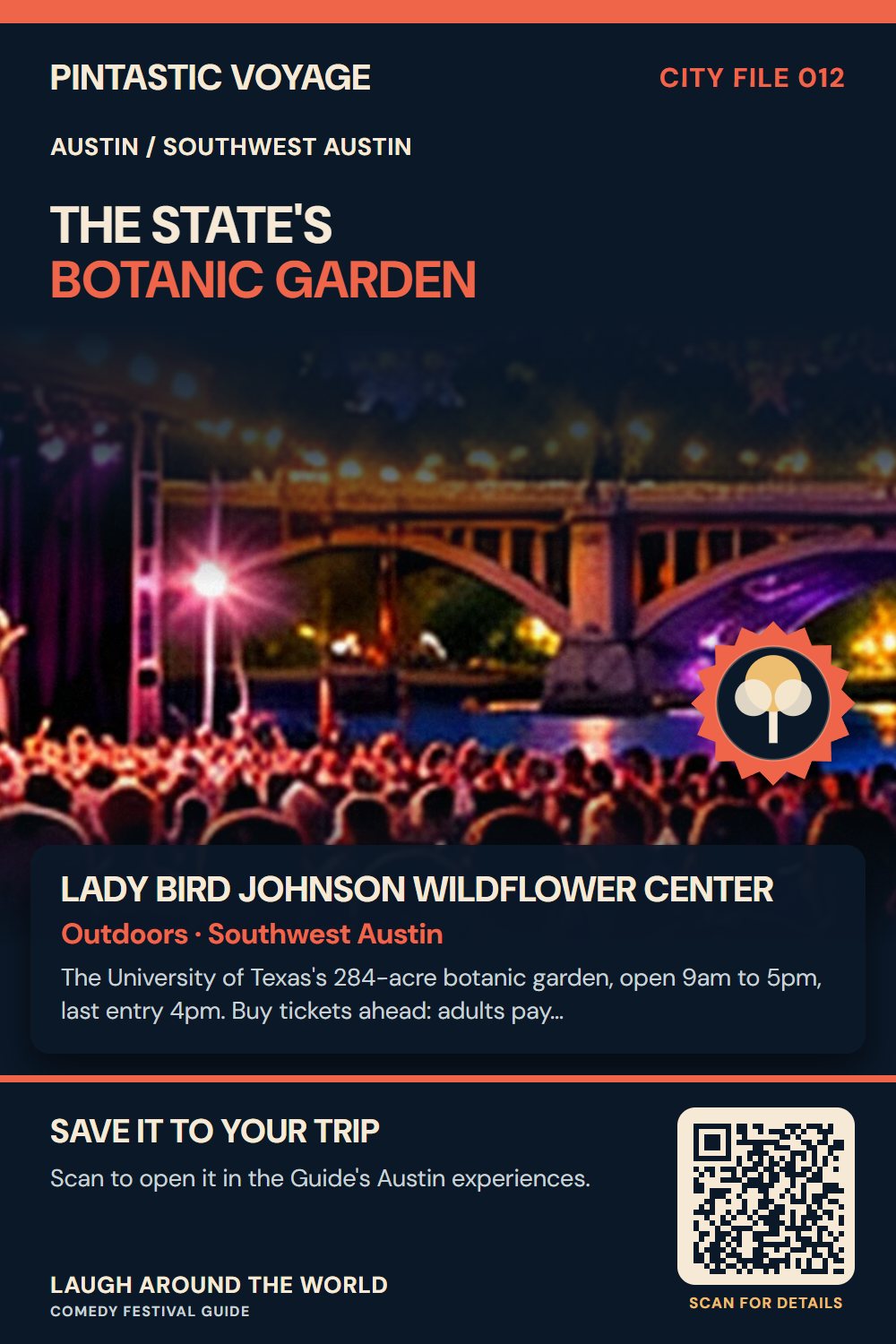 Pin: Lady Bird Johnson Wildflower Center, outdoors in Southwest Austin, Austin