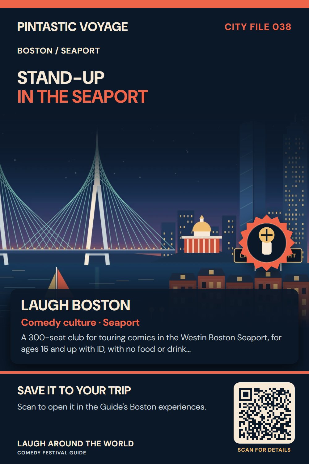 Pin: Laugh Boston, comedy culture in Seaport, Boston