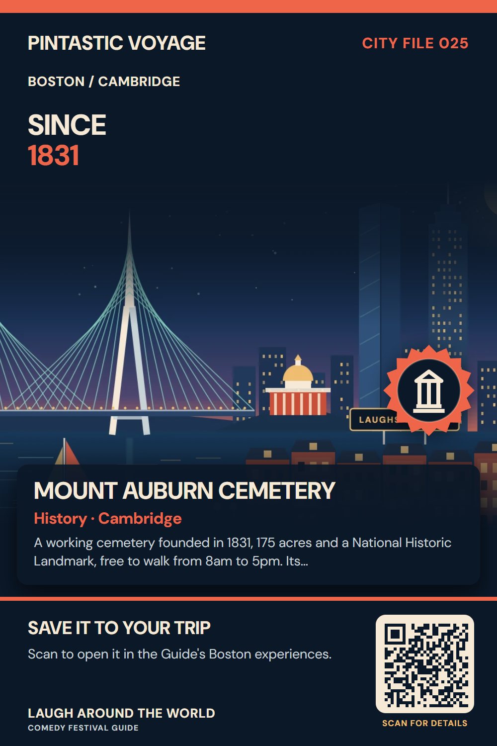 Pin: Mount Auburn Cemetery, history in Cambridge, Boston
