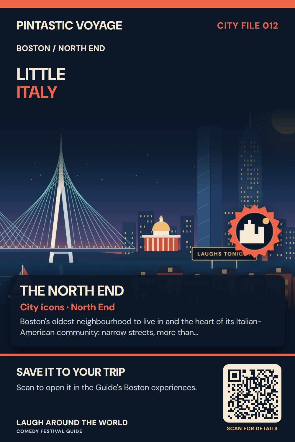 Pin: The North End, city icons in North End, Boston