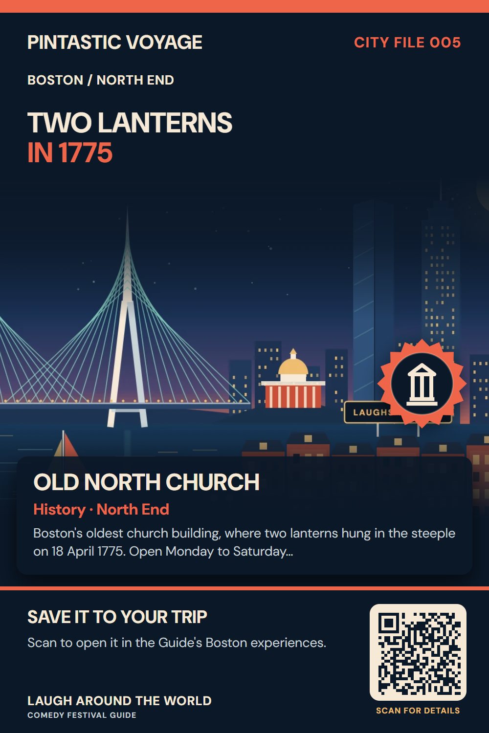 Pin: Old North Church, history in North End, Boston