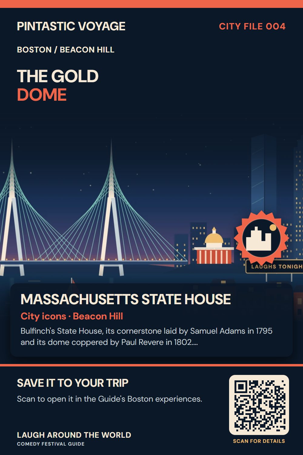 Pin: Massachusetts State House, city icons in Beacon Hill, Boston