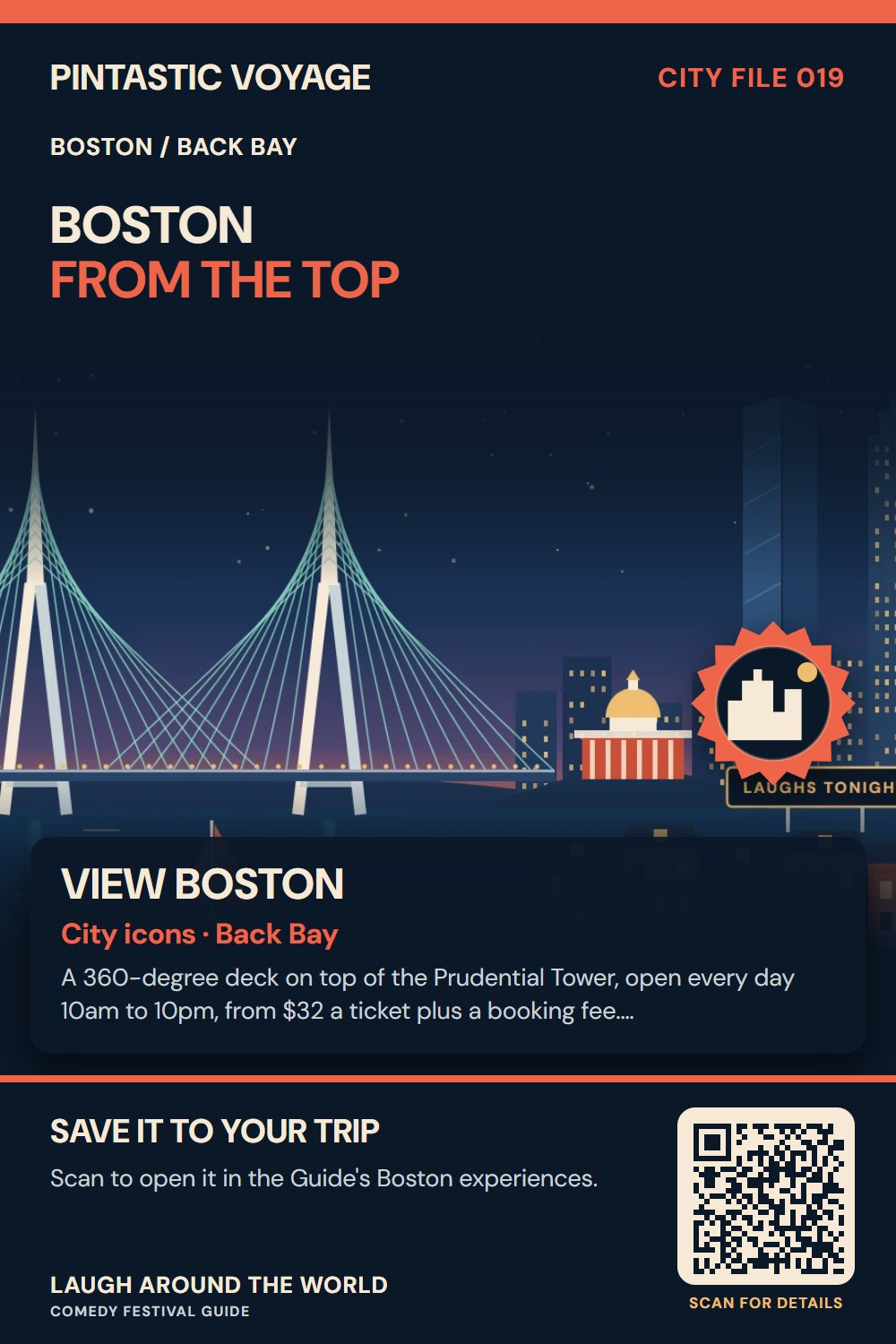 Pin: View Boston, city icons in Back Bay, Boston