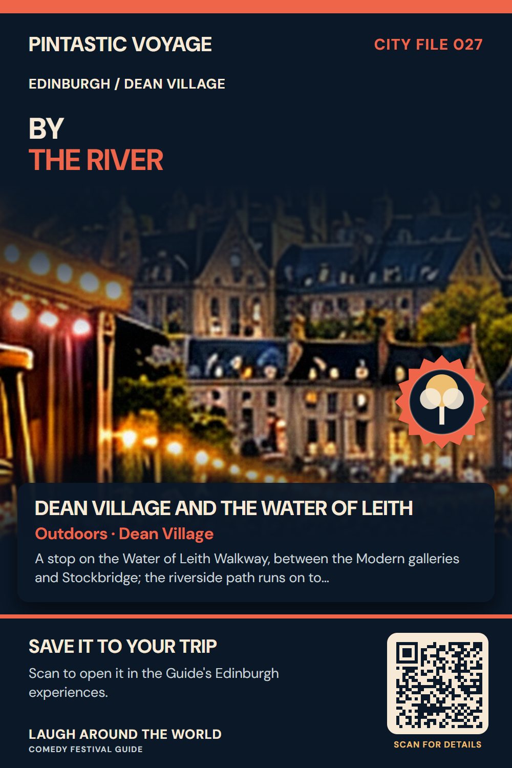 Pin: Dean Village and the Water of Leith, outdoors in Dean Village, Edinburgh