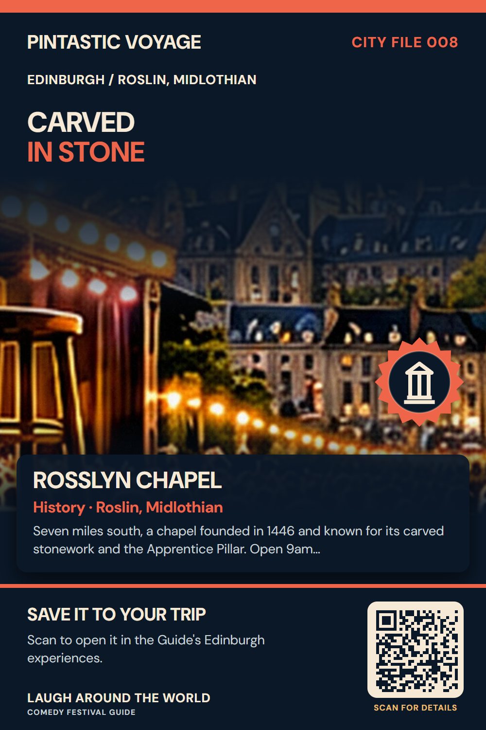 Pin: Rosslyn Chapel, history in Roslin, Midlothian, Edinburgh