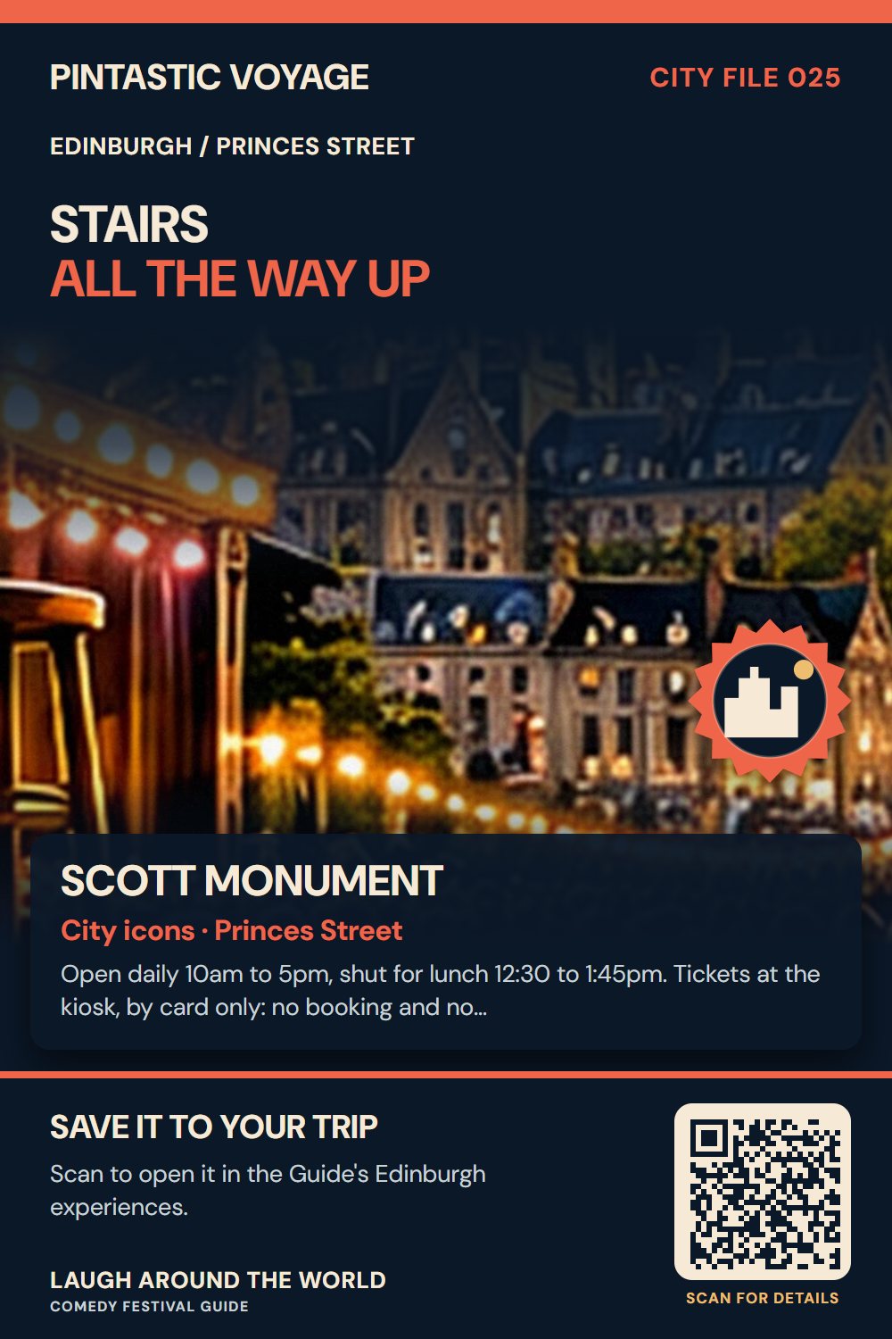 Pin: Scott Monument, city icons in Princes Street, Edinburgh