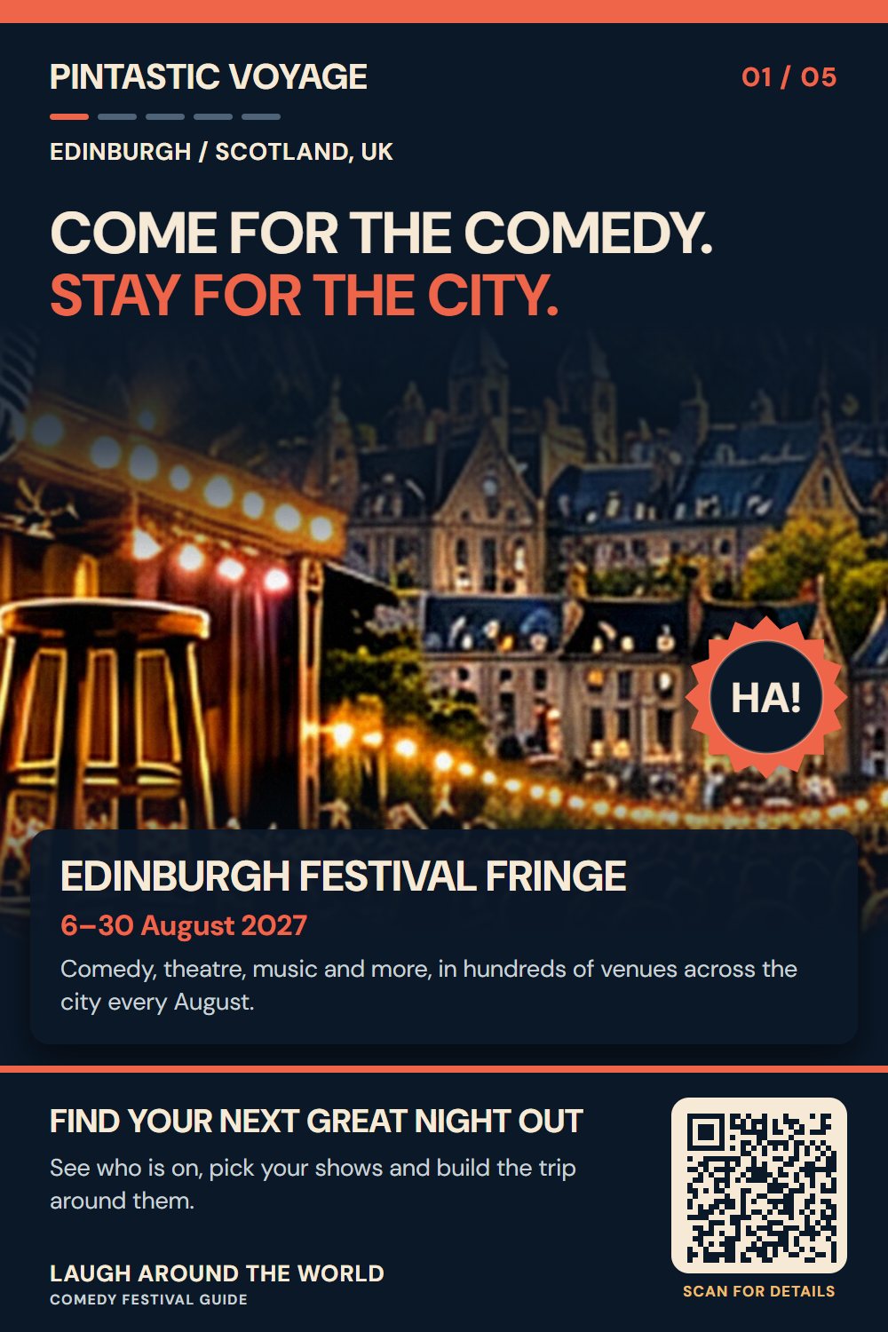 Pin: Come for the comedy. Stay for the city. Edinburgh Festival Fringe, 6–30 August 2027