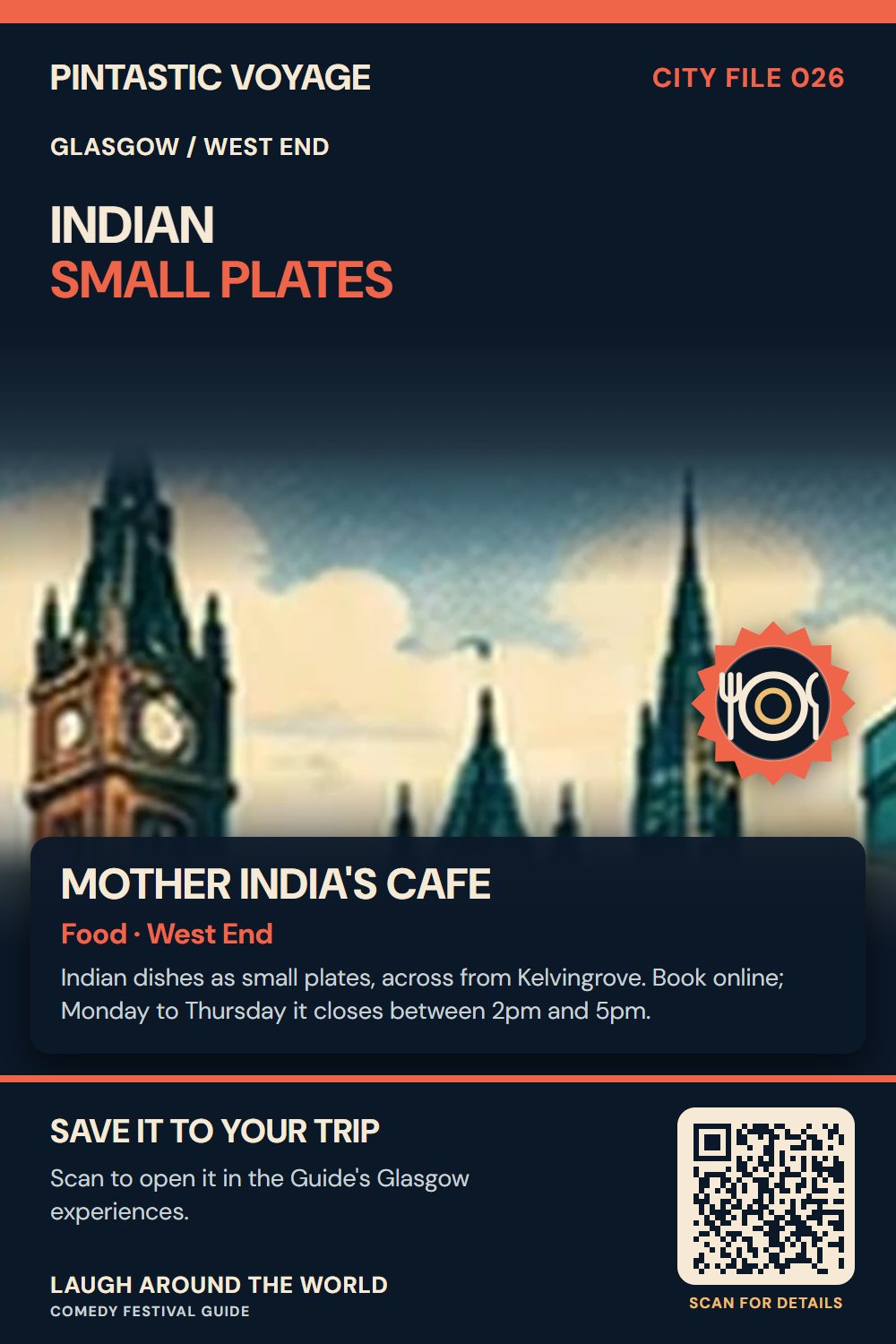 Pin: Mother India's Cafe, food in West End, Glasgow