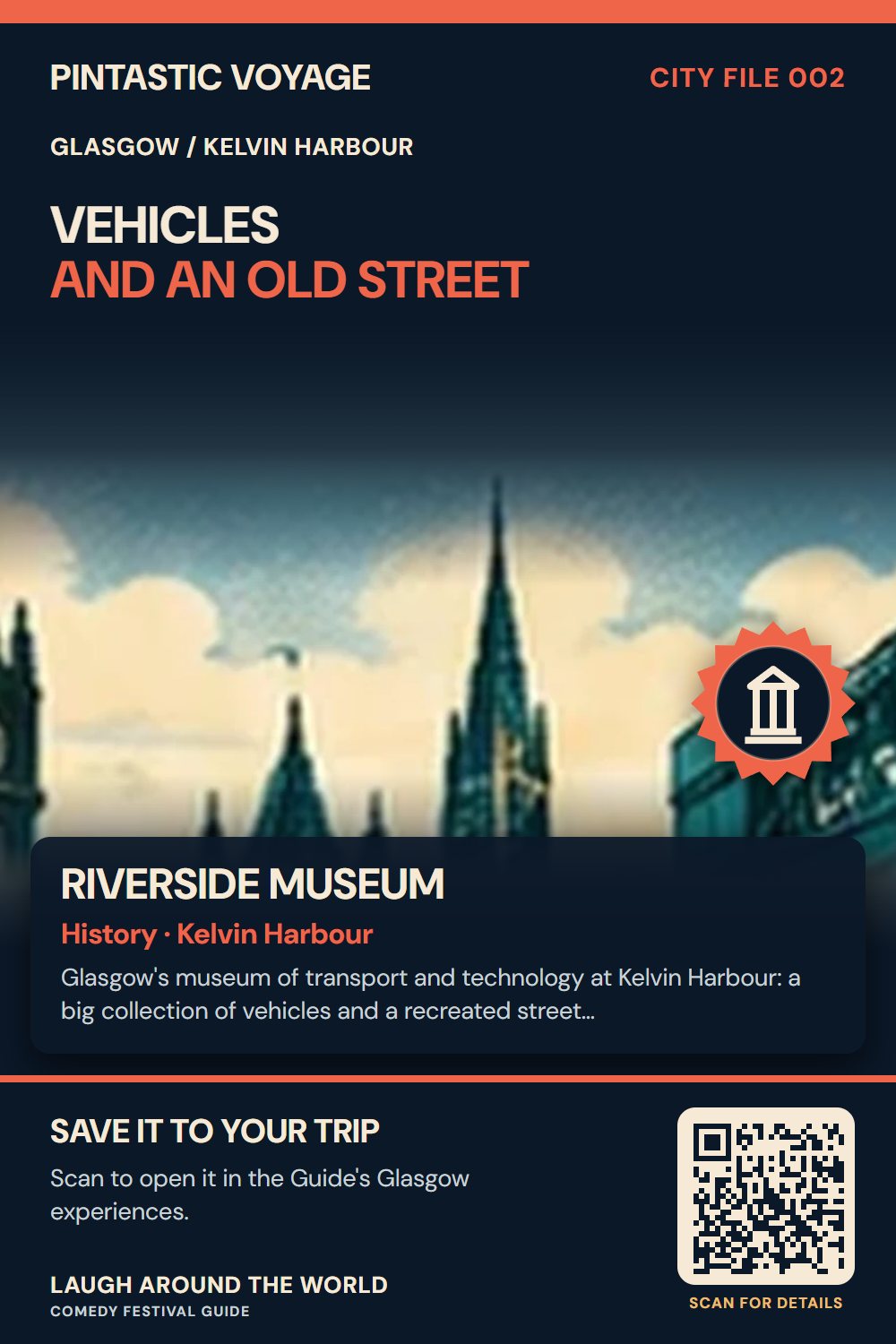 Pin: Riverside Museum, history in Kelvin Harbour, Glasgow