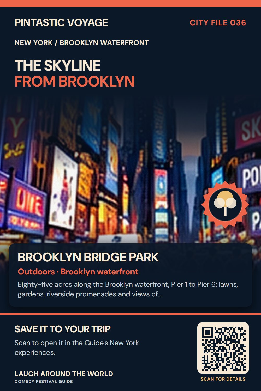 Pin: Brooklyn Bridge Park, outdoors in Brooklyn waterfront, New York