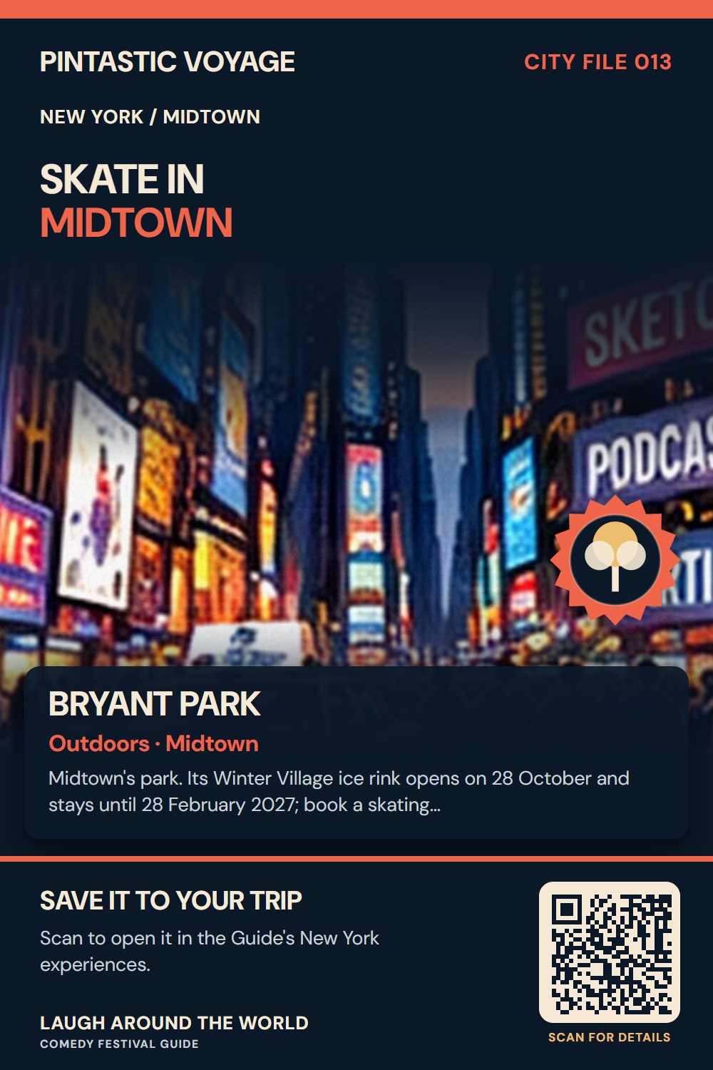Pin: Bryant Park, outdoors in Midtown, New York