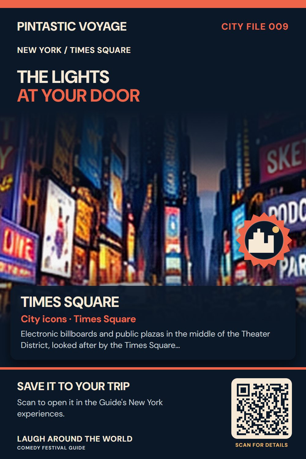 Pin: Times Square, city icons in Times Square, New York