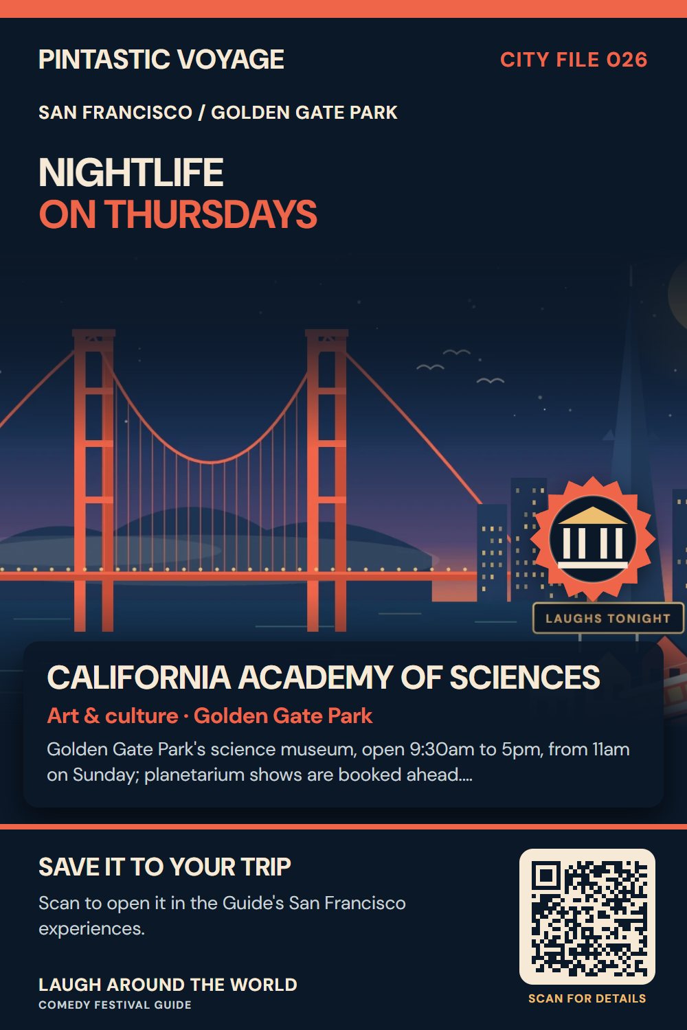 Pin: California Academy of Sciences, art & culture in Golden Gate Park, San Francisco