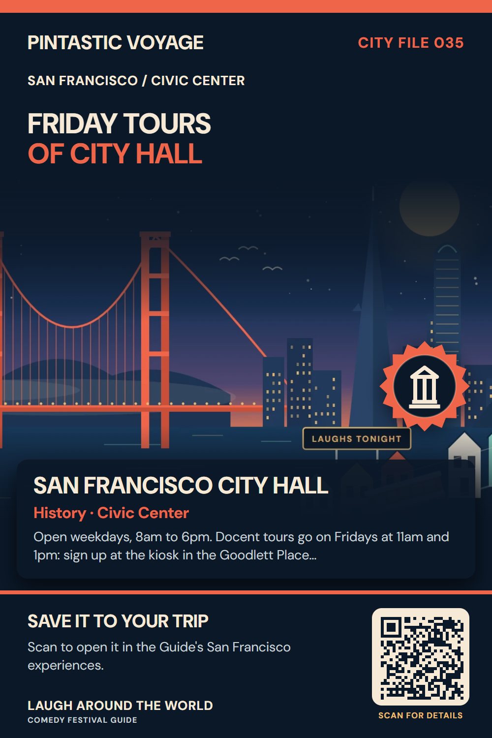 Pin: San Francisco City Hall, history in Civic Center, San Francisco