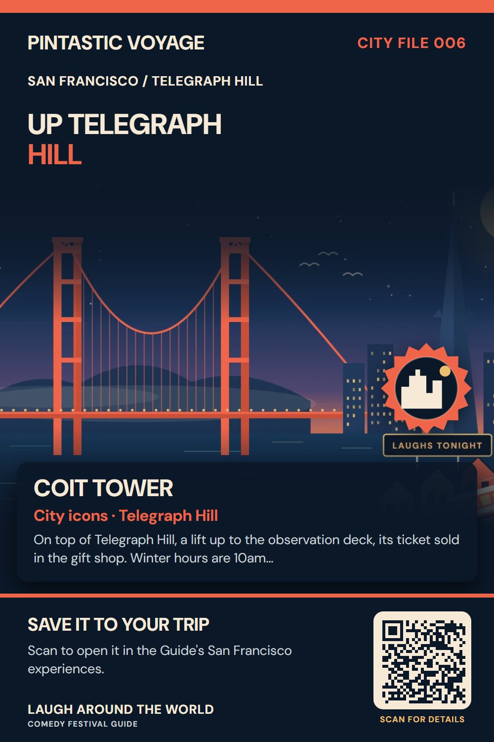 Pin: Coit Tower, city icons in Telegraph Hill, San Francisco