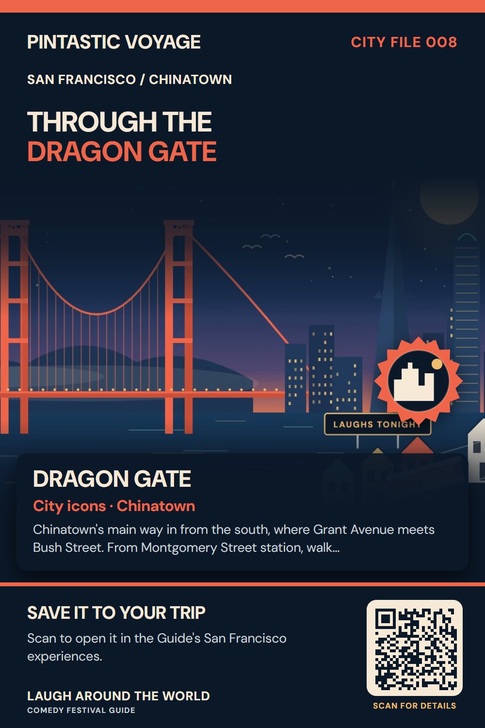 Pin: Dragon Gate, city icons in Chinatown, San Francisco