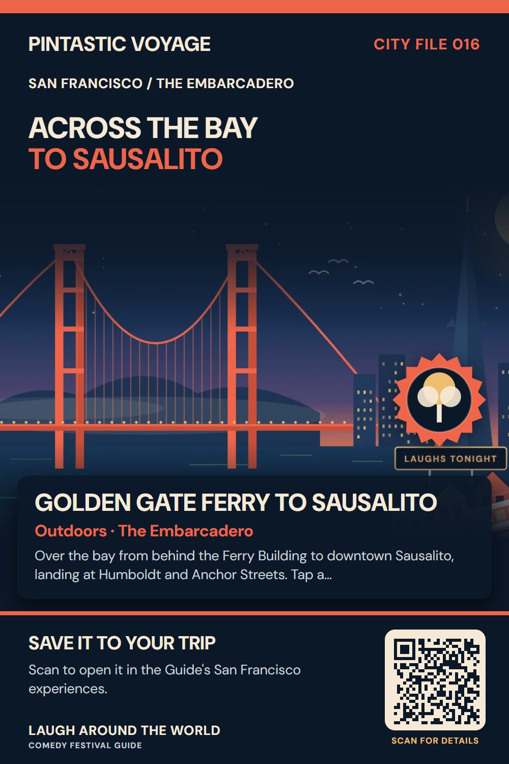 Pin: Golden Gate Ferry to Sausalito, outdoors in The Embarcadero, San Francisco